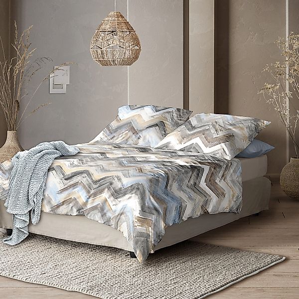 Irisette Mako Satin Bettwäsche Wave 8594-80 Zick Zack Natur 155x220 günstig online kaufen