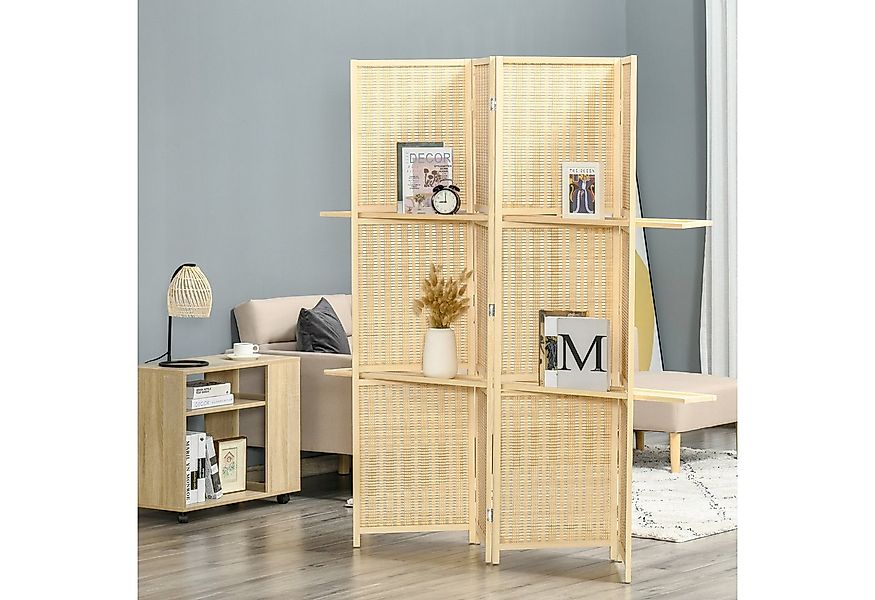 HOMCOM Paravent 4-teilig Raumtrenner aus Bambus Kiefernholz (Raumteiler, 1 günstig online kaufen