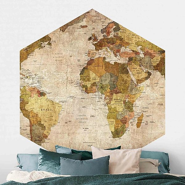 Hexagon Fototapete selbstklebend Weltkarte günstig online kaufen