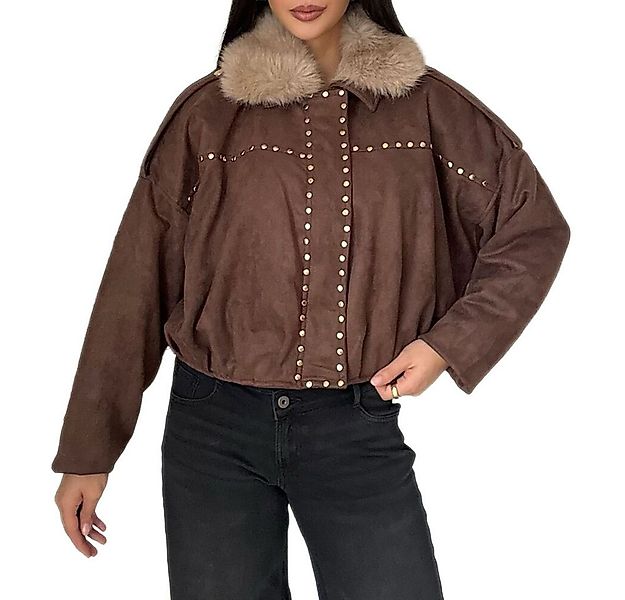 Ital-Design Bomberjacke Trendige Damenjacke mit Nieten und Kuschelkragen (9 günstig online kaufen