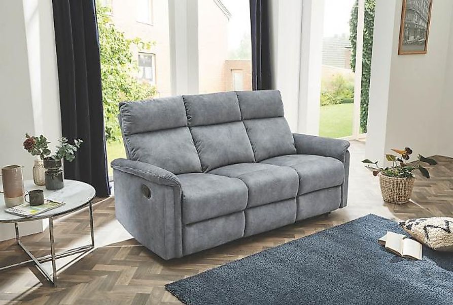 Recliner 3-Sitzer inkl. Relaxfunktion AMRUM Velour Vintage hellgrau günstig online kaufen