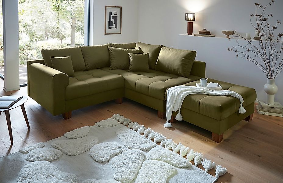 Home affaire Ecksofa "Rice L-Form, B: 216 cm" Set: Sofa & Hocker, mit 3 Zie günstig online kaufen