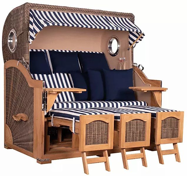 Strandkorb Amrum Grande XXL Teak Bullauge PE grey Dessin 518 günstig online kaufen