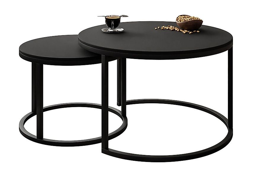 Lookway Couchtisch CIRI 2in1 Schwarzmatt (2er Set), Durchmesser: ⌀70 cm und günstig online kaufen
