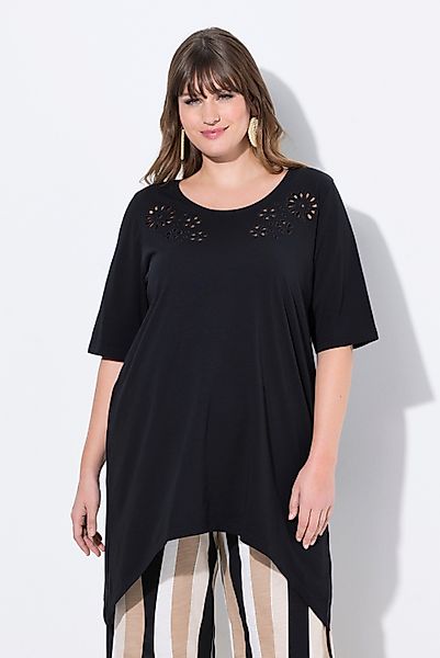 Ulla Popken Longshirt T-Shirt Lochstickerei Rundhals günstig online kaufen