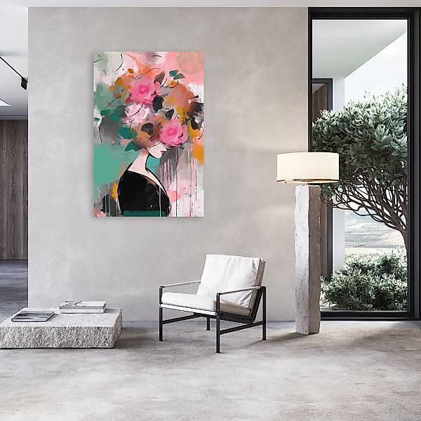 queence Acrylglasbild "Frau mit Rosen auf dem Kopf in knalligen Farben" Abs günstig online kaufen