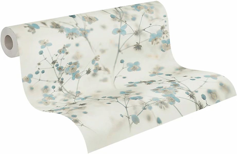 Livingwalls Tapete Blumenmuster Blau Grau und Weiß 53 cm x 10,05 m AS-38739 günstig online kaufen