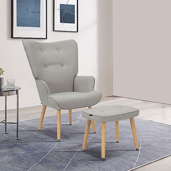 INOSIGN Ohrensessel "PERHAM, Sessel mit Hocker im Set, Knopfheftung, Massiv günstig online kaufen