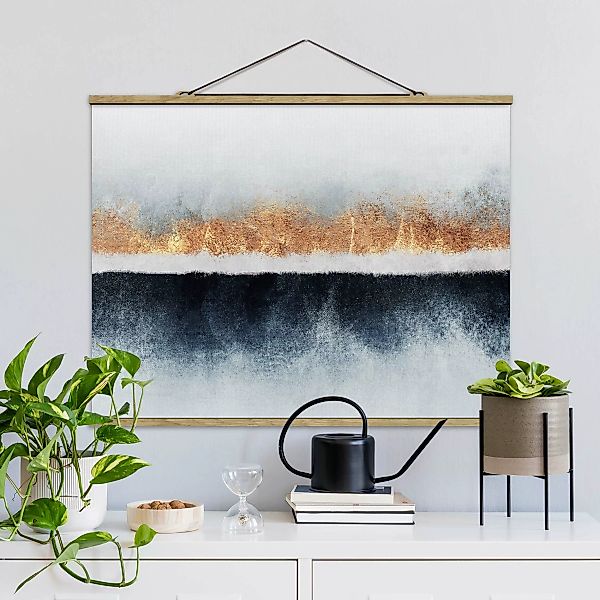 Stoffbild Abstrakt mit Posterleisten - Querformat Goldener Horizont Aquarel günstig online kaufen