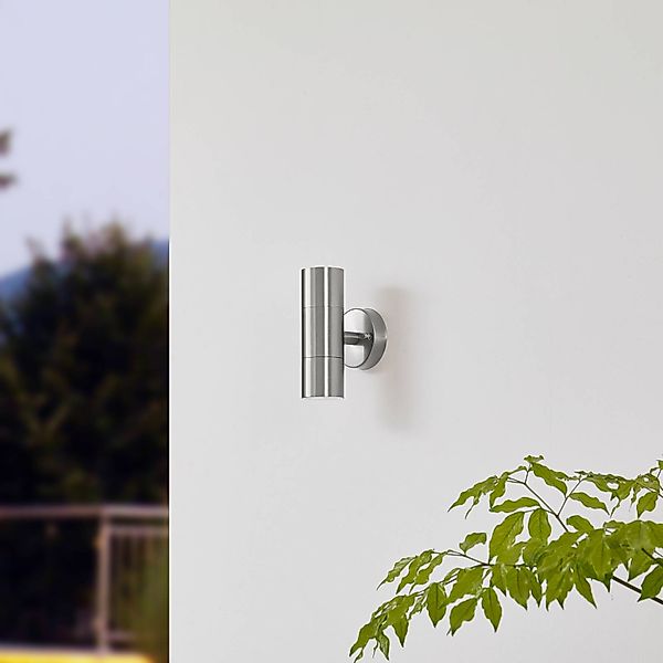 Lindby Außenwandlampe Hakan, up/down, Edelstahl, IP44, GU10 günstig online kaufen