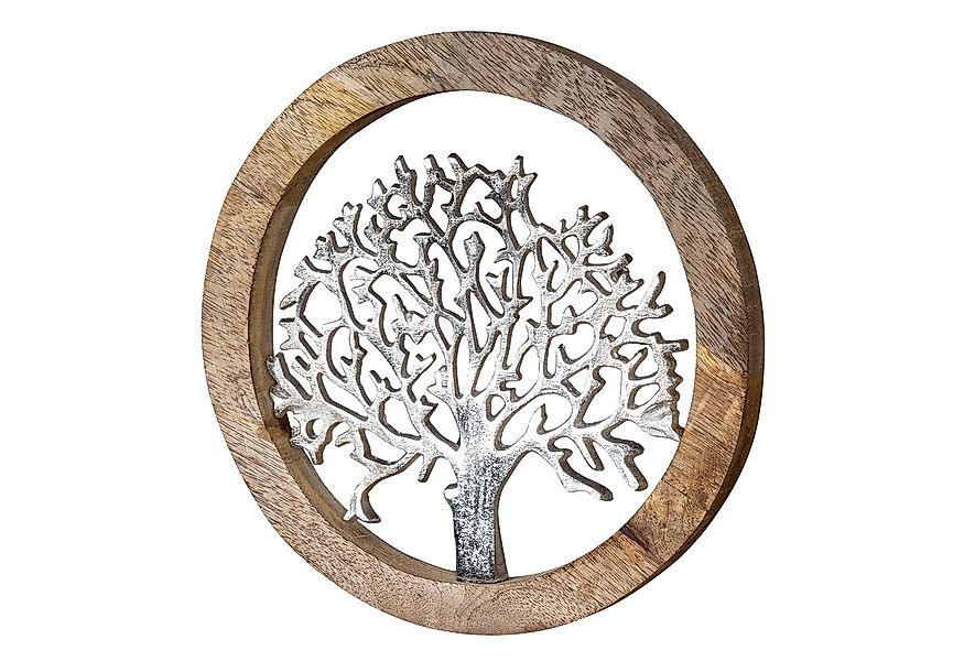 Levandeo® Dekoobjekt, Wandbild Ø25cm Lebensbaum Metall Holz Mango Silber Br günstig online kaufen