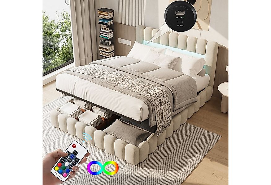 Gdood Polsterbett Stauraumbett Doppelbett LED, Leinenstoff/Samtstoff (1-tlg günstig online kaufen