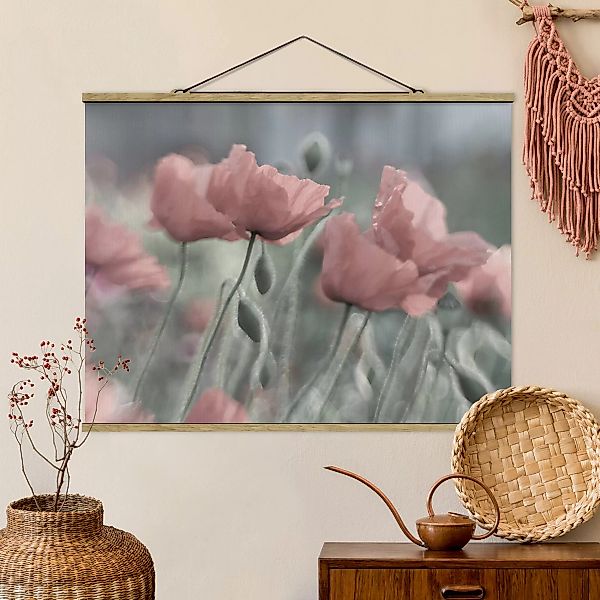 Stoffbild Blumen mit Posterleisten - Querformat Malerische Mohnblumen günstig online kaufen