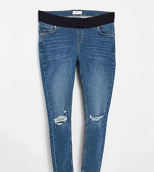 Topshop Maternity – Jamie – Jeans mit Unterbauchbund und Rissen in Patinagr günstig online kaufen