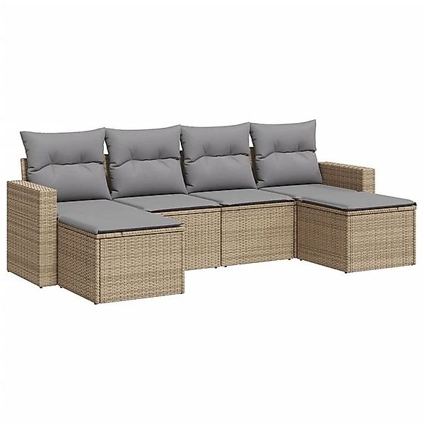 vidaXL Sofaelement 6-tlg. Garten-Sofagarnitur mit Kissen Beige Poly Rattan günstig online kaufen