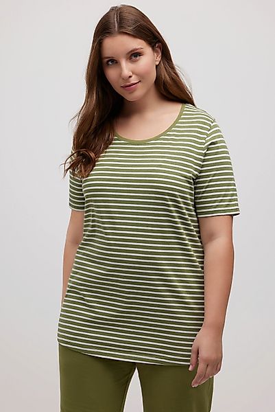 Ulla Popken Pyjamaoberteil Pyjamashirt Ringel Rundhals günstig online kaufen