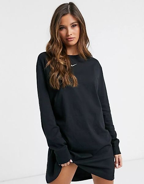 Nike – Langärmliges T-Shirt-Kleid mit kleinem Logo in Schwarz günstig online kaufen