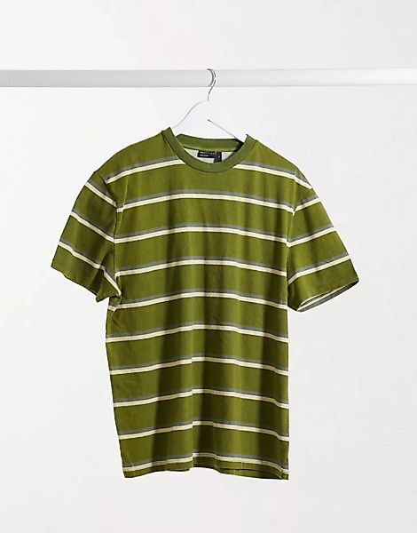ASOS DESIGN - Lässiges T-Shirt mit verwaschenem Streifenmuster in Grün-Mehr günstig online kaufen