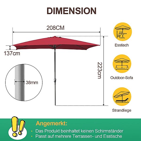 Clanmacy Sonnenschirm Rechteckig Balkonschirm 210x140 cm günstig online kaufen