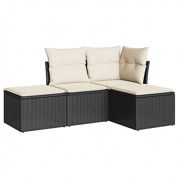 vidaXL 4-Tlg Garten-Sofagarnitur mit Kissen Schwarz Poly Rattan 3249315 günstig online kaufen