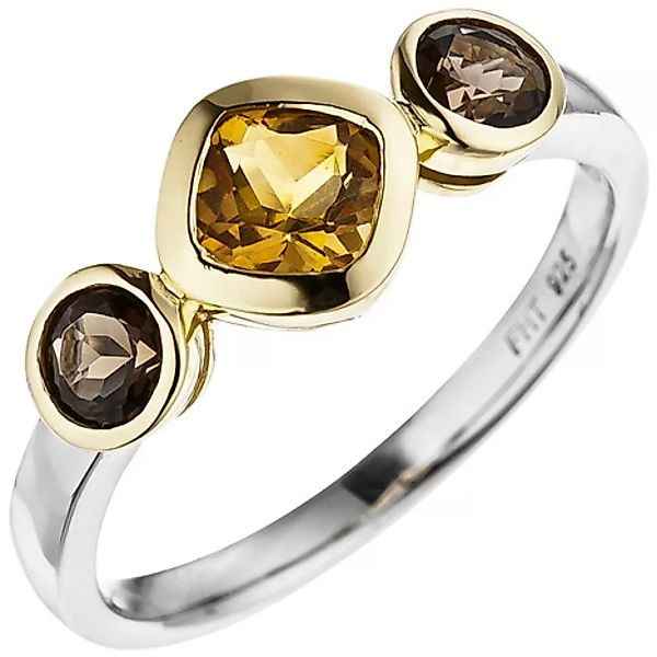 SIGO Damen Ring 925 Silber bicolor vergoldet 1 Citrin 2 Rauchquarze Silberr günstig online kaufen