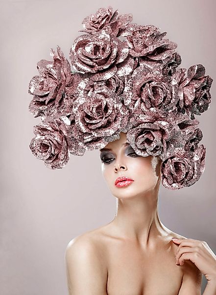 queence Acrylglasbild »Frau mit Blumenhut«, Frau-Kunst-Blumen-Bilder von Fr günstig online kaufen