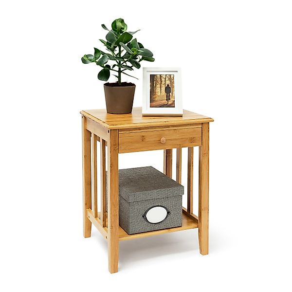 relaxdays Beistelltisch Bambus Beistelltisch mit Schublade günstig online kaufen