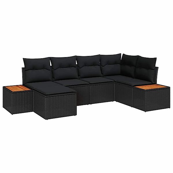 vidaXL 6-Teiliges Garten Sofa Set mit Kissen Schwarz Poly Rattan Akazie 334 günstig online kaufen