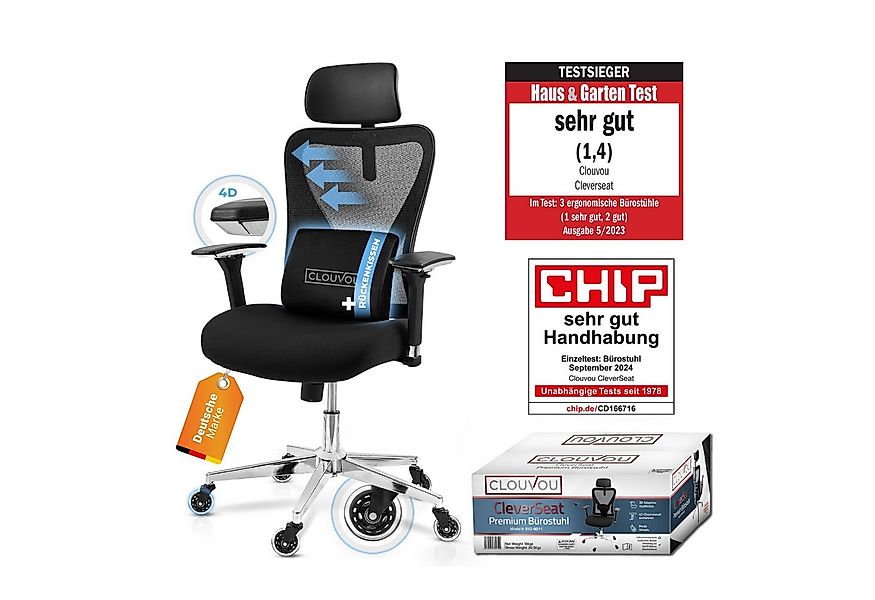 CLOUVOU Bürostuhl ergonomisch, Schreibtischstuhl bis 150 kg - Testsieger (C günstig online kaufen