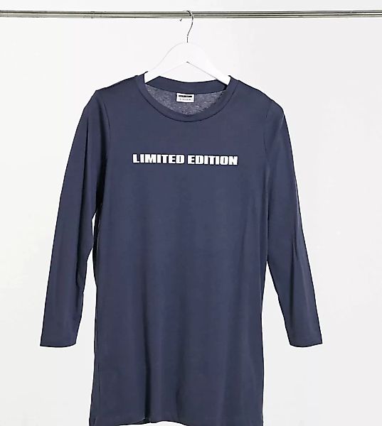 Noisy May Petite – Oversize-T-Shirtkleid mit Slogan in Graublau günstig online kaufen