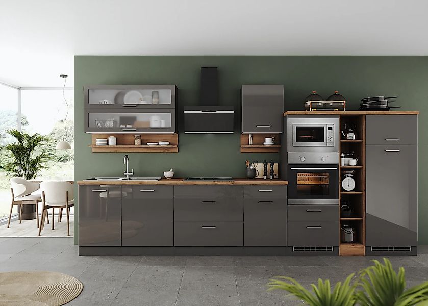 KOCHSTATION Küchenzeile »KS-Milan« 390 cm breit, viel Stauraum, wahlweise m günstig online kaufen