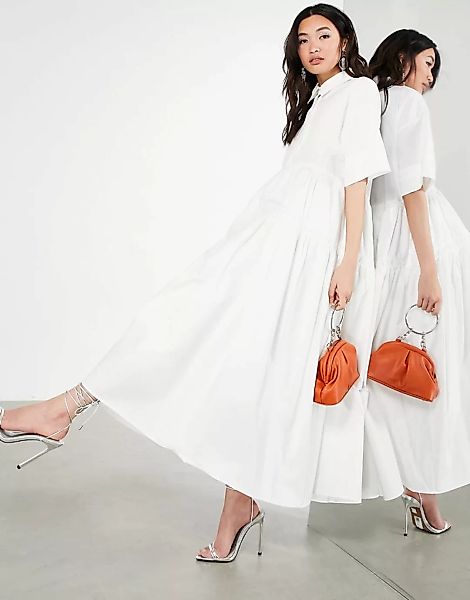 ASOS EDITION – Oversize-Hemdkleid mit Stufendesign in Weiß günstig online kaufen