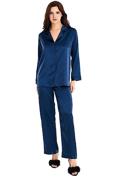 Pyjamahose Zweiteiliges Satin-Pyjama-Set mit Knopfleiste günstig online kaufen
