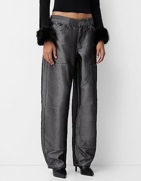 Bershka Balloon Jeans Mit Wide-Leg Damen 34 Schwarz günstig online kaufen