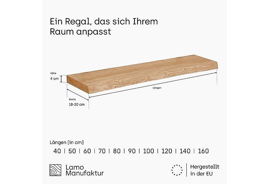 LAMO Manufaktur Wandregal Pure: ohne Montage Set 40 cm, Komplett-Set, 40mm günstig online kaufen