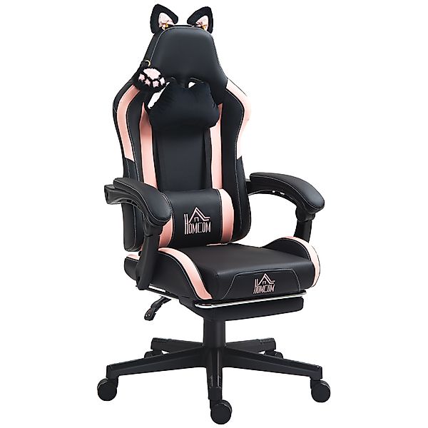 HOMCOM Gaming Stuhl mit Katzenohren, Bürostuhl mit Kunstlederbezug, Neigbar günstig online kaufen