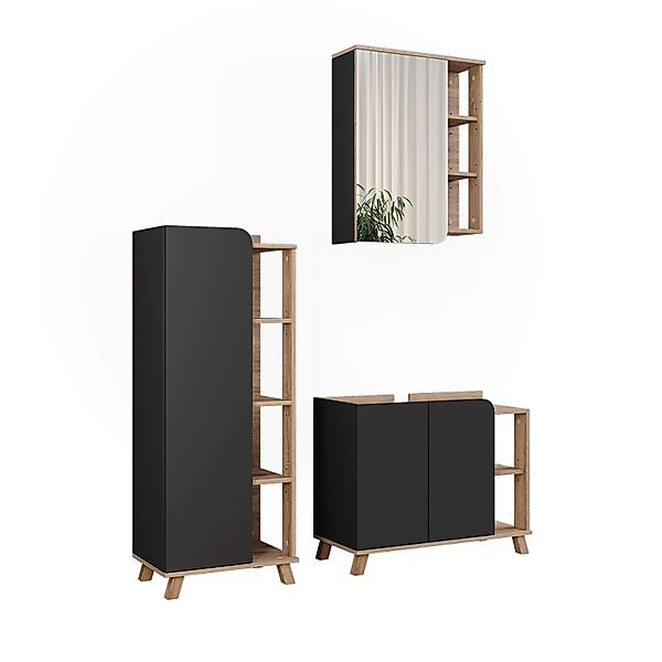 Vicco Badmöbel-Set Karen Sonoma/Anthrazit 3 Teile günstig online kaufen
