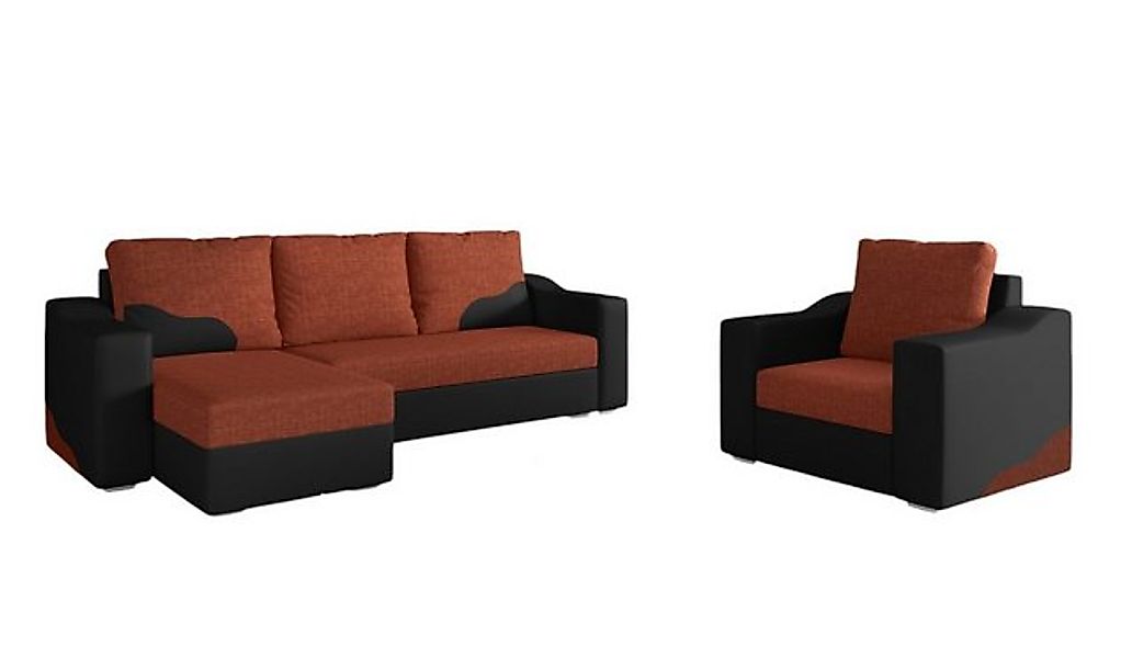 Fun Möbel Polstergarnitur Sofaset Ecksofa COLLIN mit Ottomane plus Sessel, günstig online kaufen