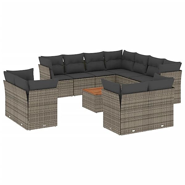 vidaXL 12-tlg Garten-Sofagarnitur mit Kissen Grau Poly Rattan Modell 34 günstig online kaufen