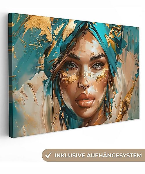 OneMillionCanvasses® Leinwandbild Frau - Porträt - Gold - Luxus - Blau, Fot günstig online kaufen