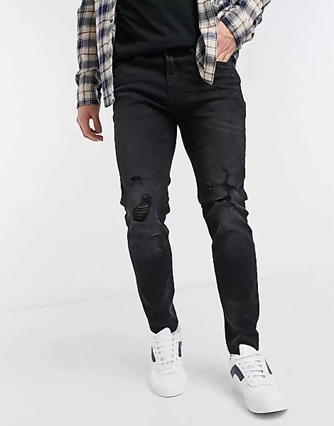 Pull&Bear – Extrem enge Jeans mit Zierrissen am Knie in Schwarz günstig online kaufen