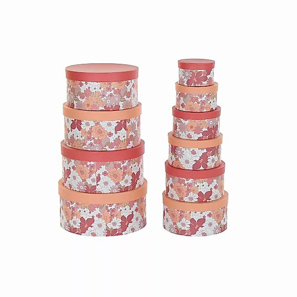 Satz Stapelbarer Organizerboxen Dkd Home Decor Blomster Streifen Pink Weiß günstig online kaufen