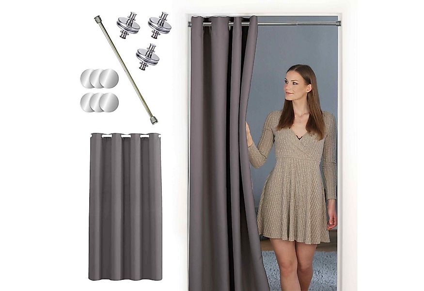 tinycurtains Türvorhang mit Stange silber 55-90 cm ohne Bohren, Thermo Vorh günstig online kaufen