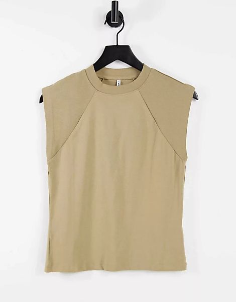 Only – T-Shirt aus Bio-Baumwolle in Kamelbraun mit betonter Schulterpartie- günstig online kaufen