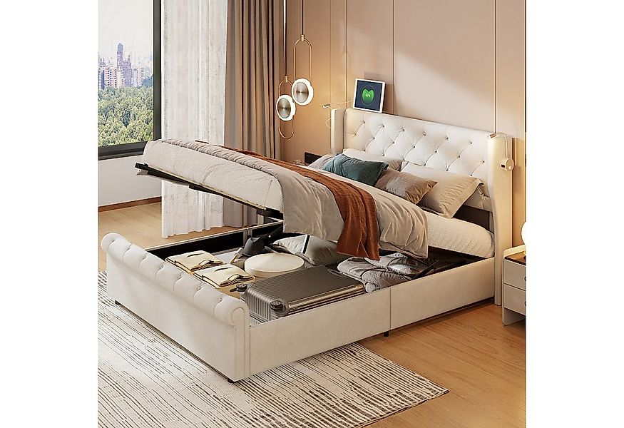 PXloue Polsterbett Doppelbett Stauraumbett 140x190 cm (Für Jugendliche geei günstig online kaufen