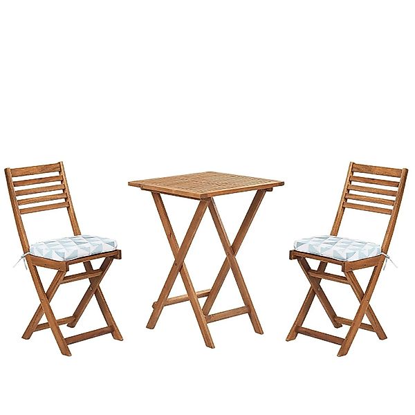 Beliani Bistro Set FIJI Heller Holzfarbton Blau Weiss 60x60x84 günstig online kaufen