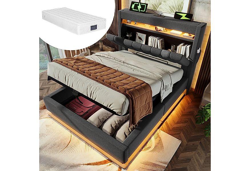REDOM Polsterbett Bequeme Betten mit Stauraum und LED-Beleuchtung (Struraum günstig online kaufen