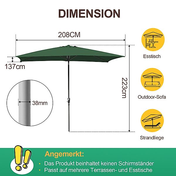 Clanmacy Sonnenschirm Rechteckig Balkonschirm 210x140 cm günstig online kaufen