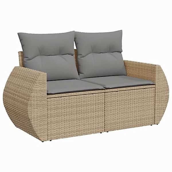 vidaXL Sofa, Gartensofa mit Kissen 2-Sitzer Beige Poly Rattan günstig online kaufen