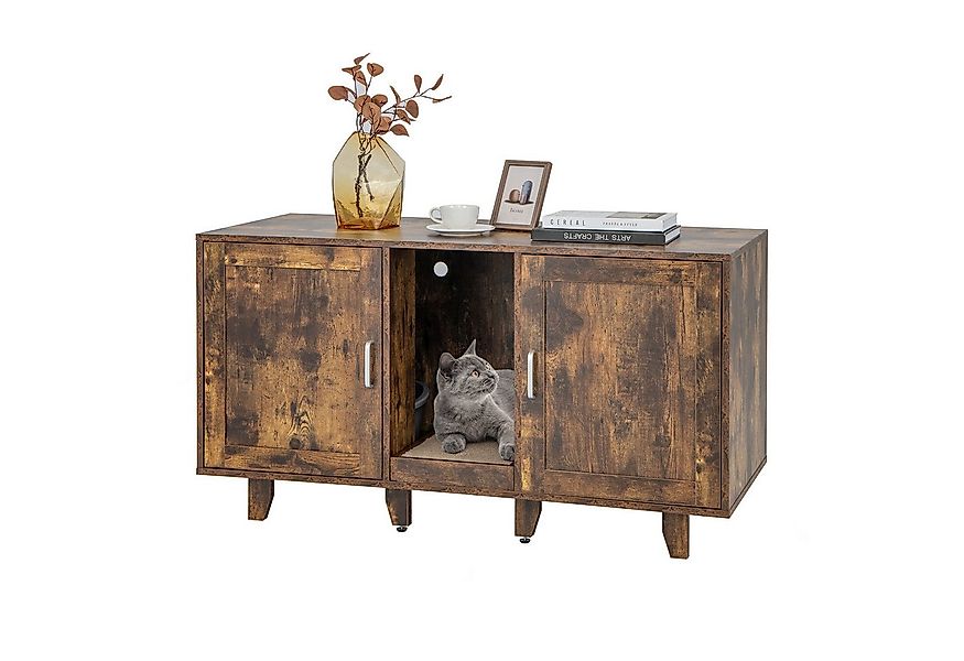 COSTWAY Tierhaus, Katzenklo Schrank, mit 2 Türen & Kratzbrett, 120 x 52 x 6 günstig online kaufen
